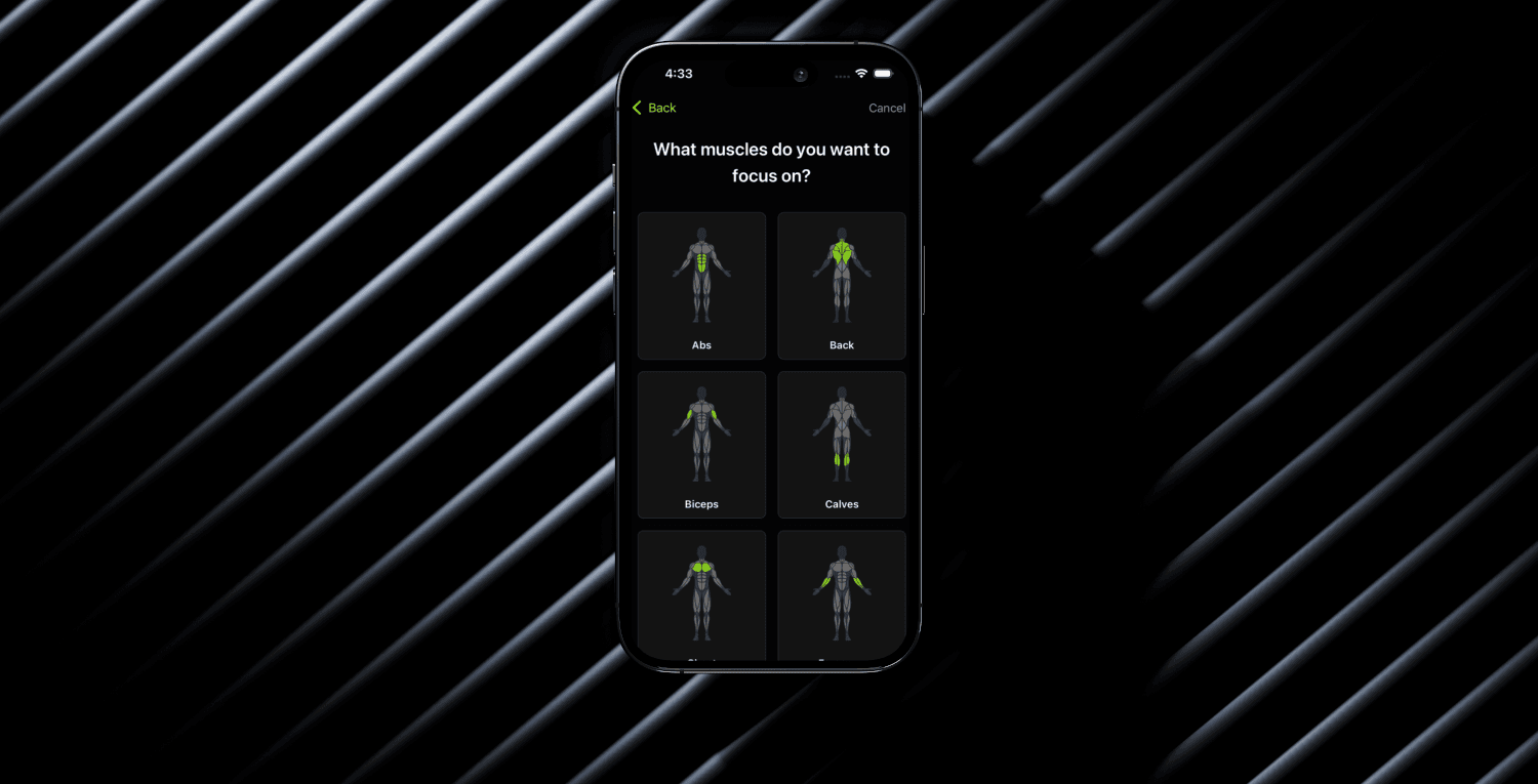 Muscle group selection app screen